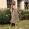 Elegant Halter Sleeveless Party Dress Women Sexy High Waist Floral Printed Lace-up Ladies Dress Casual Slim Robe Longue 26314