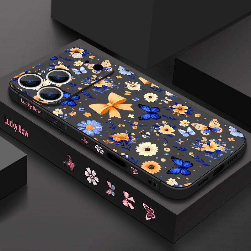 For iPhone 17 Pro Max Case Blue Butterfly Floral Pattern TPU Silicone Soft Cover For iPhone 16 Pro Max 15 14 13 12 11 16E Air