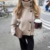 Cappotti di Lana con Collo Alto Vintage da Donna Maniche Lunghe Larghe Tasche Singolo Petto Giubbotti 2026 Autunno Inverno Nuovo Streetwear