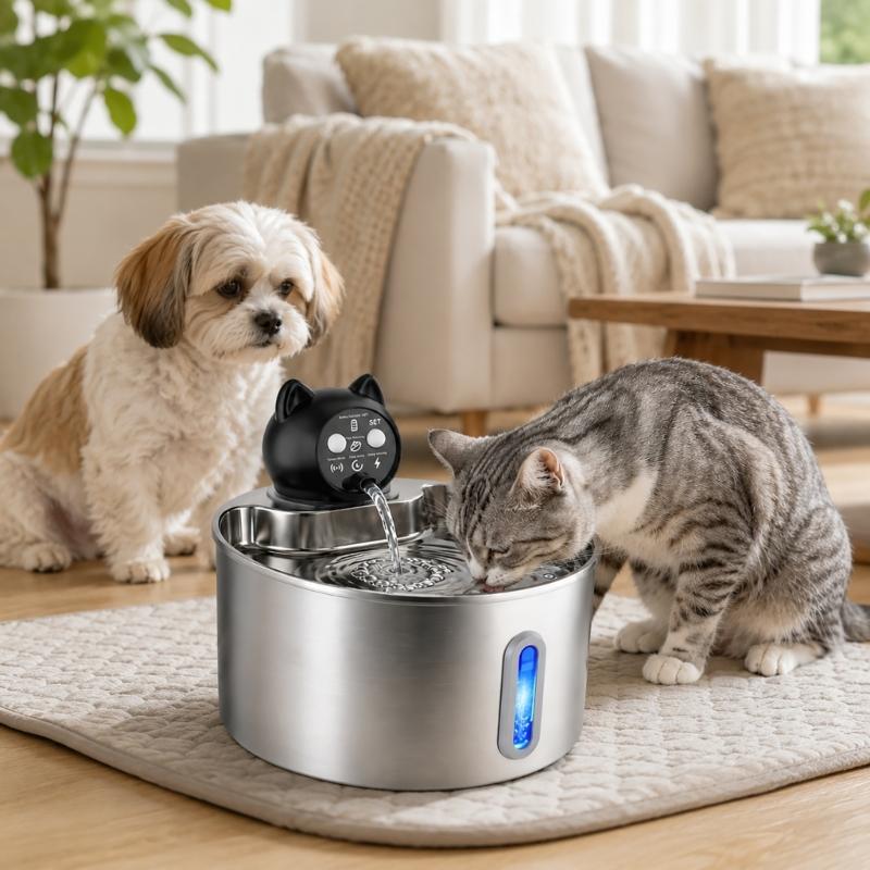 Pet Fountain Motion Activated Waterer for Small Kitten Animal Households, 3.2 L Indoor Drinking Fountain with Metal Bowl for Routine Household Use