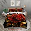 Rose Gold Floral Bedding Set Black Red Rose And Golden Leaves Print Bedding With Duvet Cover Pillowcases For Bedroom Decor