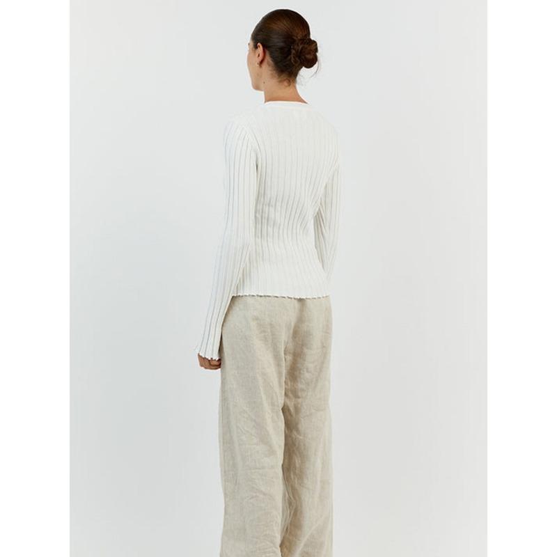 Women's Crewneck Knitted Sweater, Long Sleeve Pitted Stripe Base Layer, Solid Color Tight Autumn and Winter Top