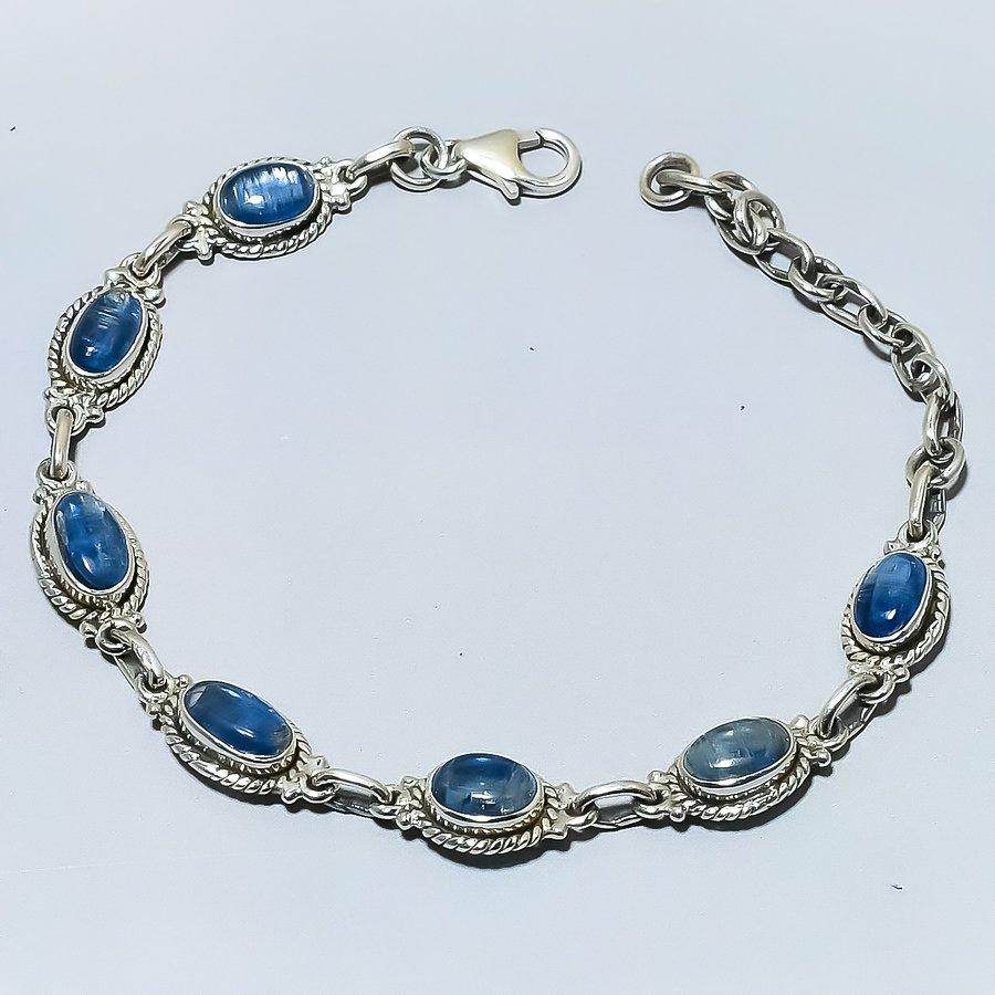 Natural Blue Kyanite Gemstone 925 Solid Sterling Silver Gift Bracelet 7-8" N8d97