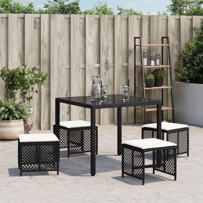 VidaXL Lot de 4 Tabourets de Jardin avec Coussins, Chaises de Patio, Sièges de Terrasse, Meubles d'Extérieur Arrière-cour, 365048