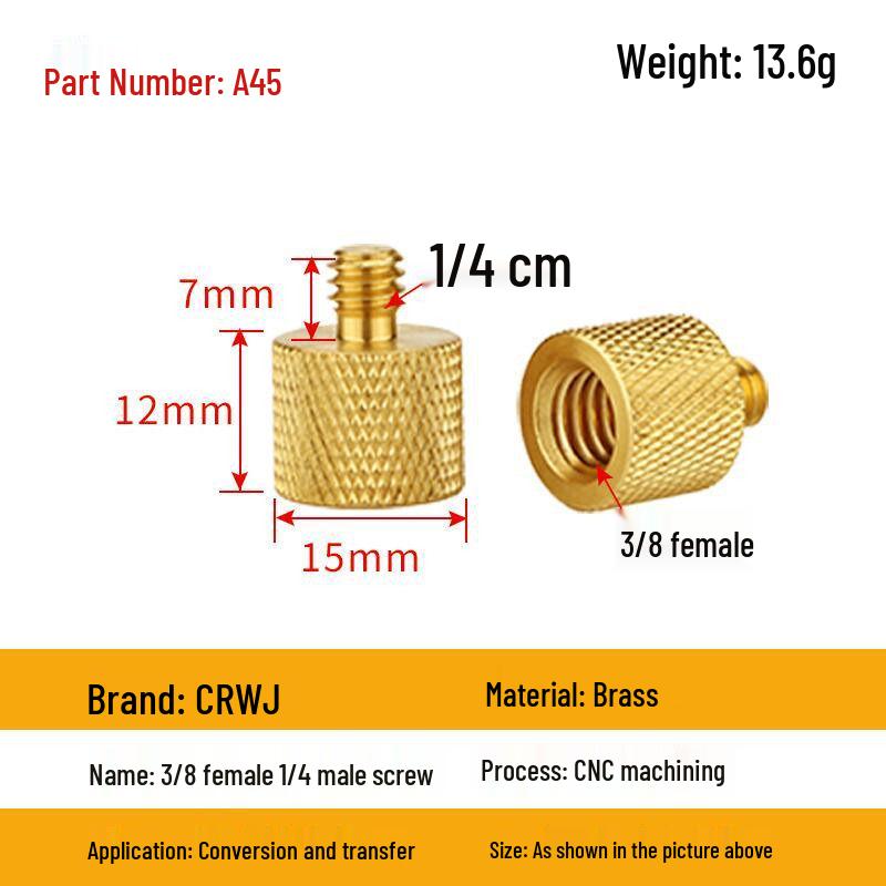 1/4 to 3/8 M4 M5 M6 M8 Screw Adapter for Tripod, Pan/Tilt Camera, Hot Shoe Mount & Light Stand