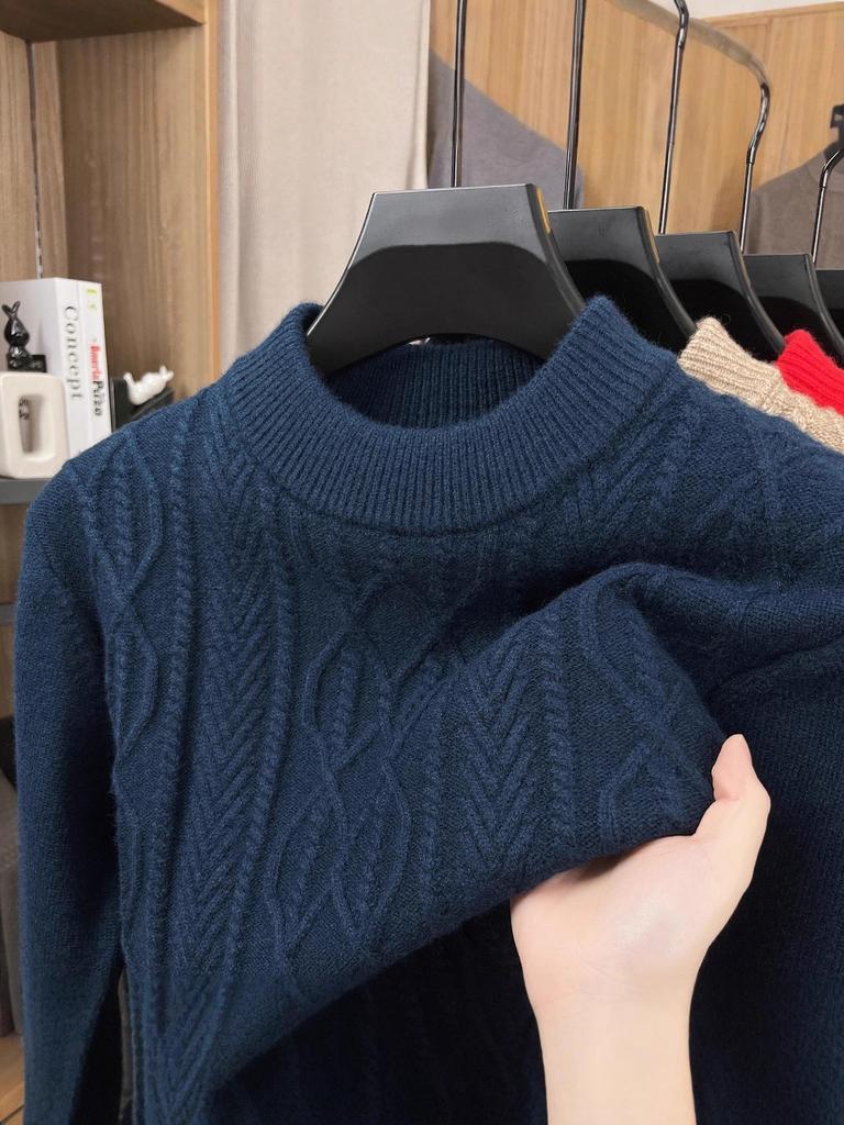 Men's Thick Warm Knitted Sweater, Half-High Collar, Winter Casual Mid-Age Dad Base Layer