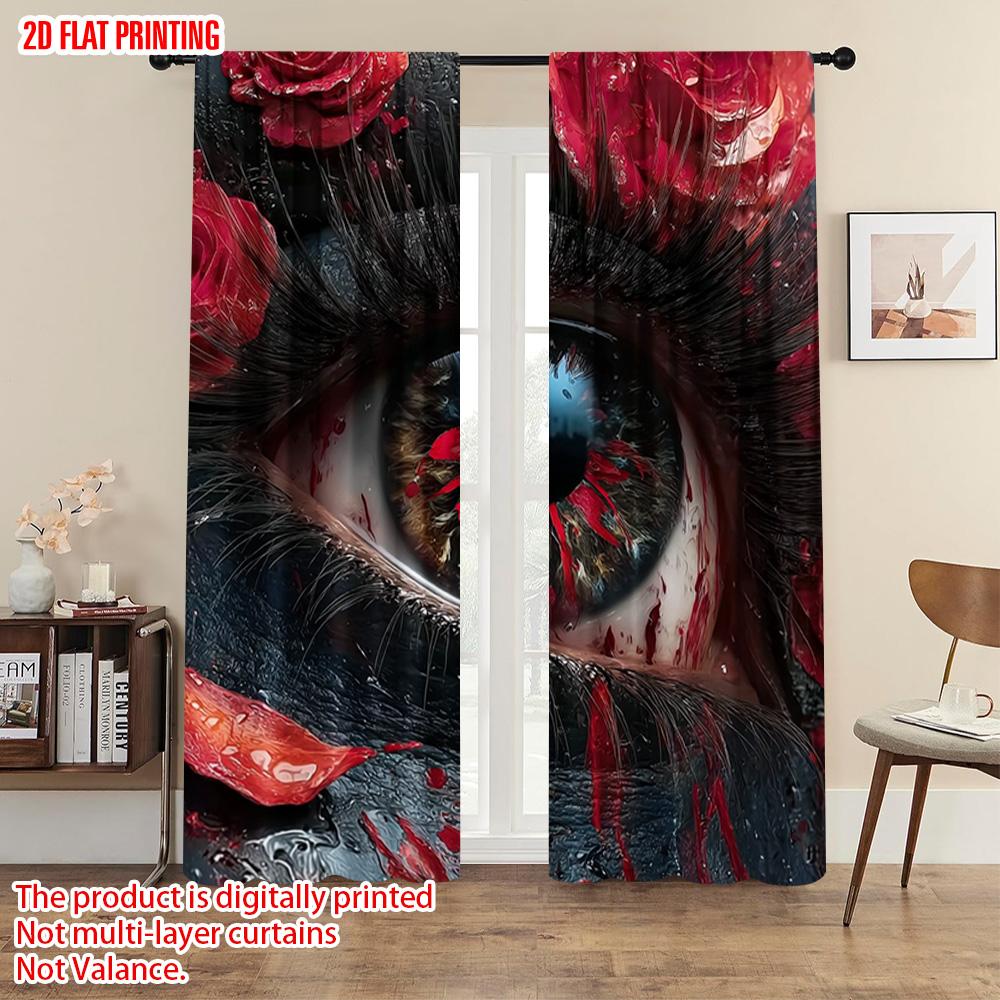 Set Of 2 Plane Printing Curtains Deep Eyes Polyester Fabric Without Rod Room Decor Use Living Sheer Made Window Treatment