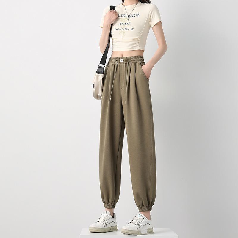 Sweatpants Women's Spring and Autumn Models New Small High Waist Tied Feet Loose Casual Straight Sweatpants Children