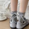 1 Pair Japanese Grey Bow 3D  Bear Calf Socks Kawaii Vintage Seamless Pile Loose Socks for Girl Spring Summer Thin Casual  Socks
