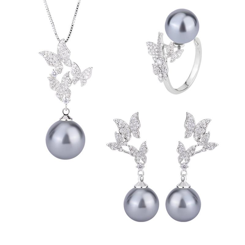 Jewelry Copper Bottom Gold-Plated Inlaid Gray Bead Butterfly Handmade Diamond Set 14Mm12Mm