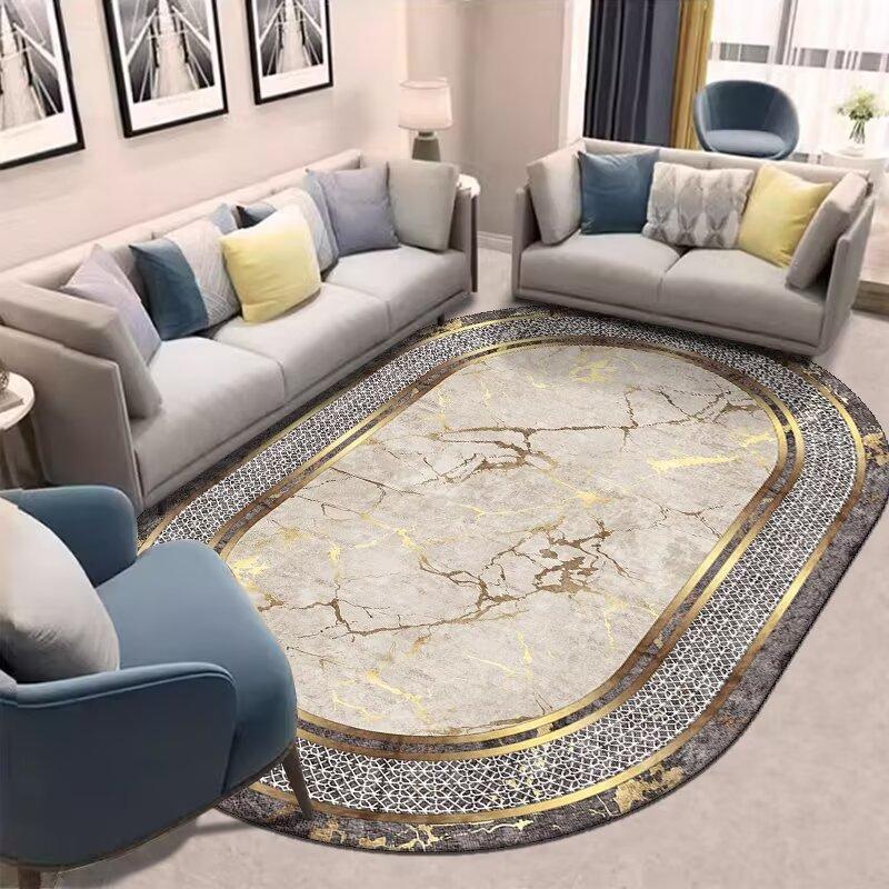 Golden Oval Carpet for Living Room Persian Luxury Decoration Bedroom Easy Clean Plush Rug Lounge Cloakroom Antiskid Soft Mats