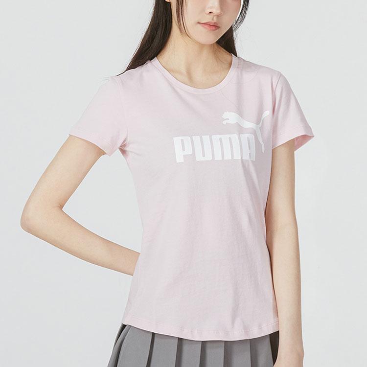 Puma Large Logo Print Sports Casual Round Neck Short Sleeve T-Shirt Women Tops Pink 673075-16