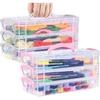 Clear Plastic Pencil Box, 2 X 3 Tier Stackable Table Pen Box, Home Storage Container with Handle, Storage B with Lids, Pencil Case Stationery