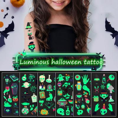 1ks světelné tetování Ghost Taty Falešné tetování zářící ve tmě Vodotěsné Dočasné tetovací samolepky Halloweenská párty pro děti