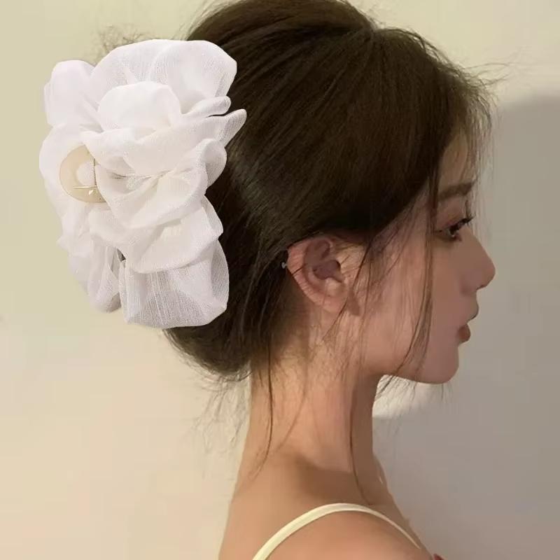 Mode Große Schwarz Weiß Netz Schleife Haarkralle Haarspange Damen Koreanisch Süß Wolke Plissiert Haifischklemme Haaraccessoires