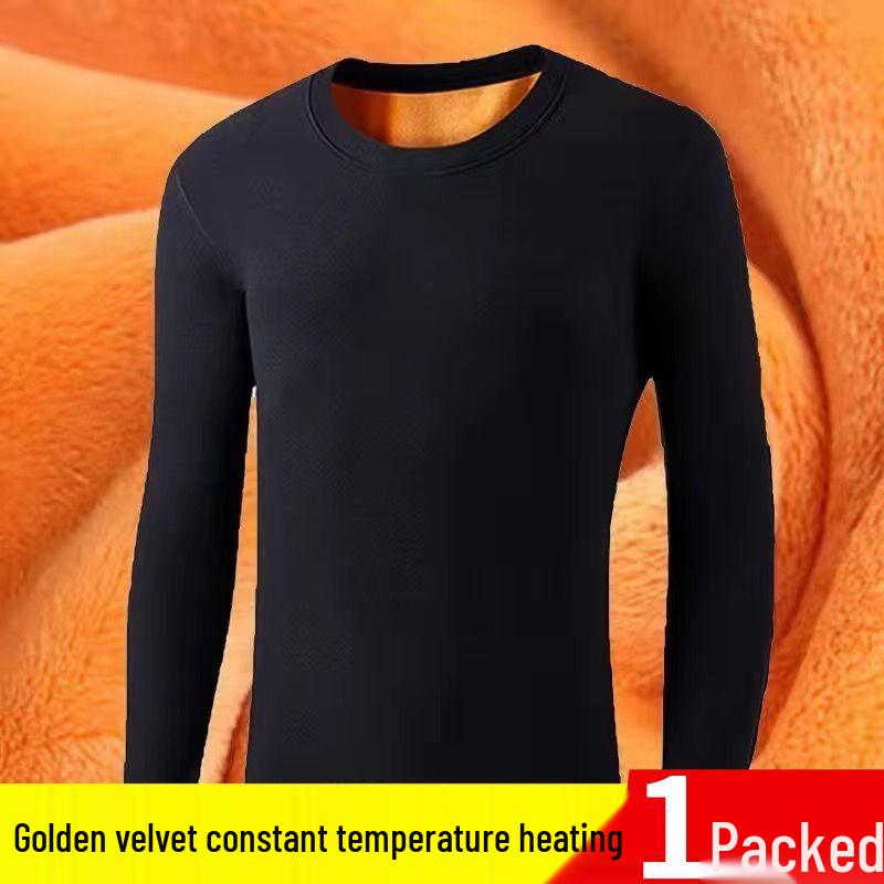 Men's Korean Style Long-Sleeve Fleece-Lined Slim-Fit T-Shirt - Solid Color, Plus Size, Warm, Youth To Elderly