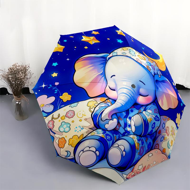 1PC elephant theme Umbrella Portable Folding Umbrella Iron Frame Hole Bone Structure Outdoor Home Umbrella A20