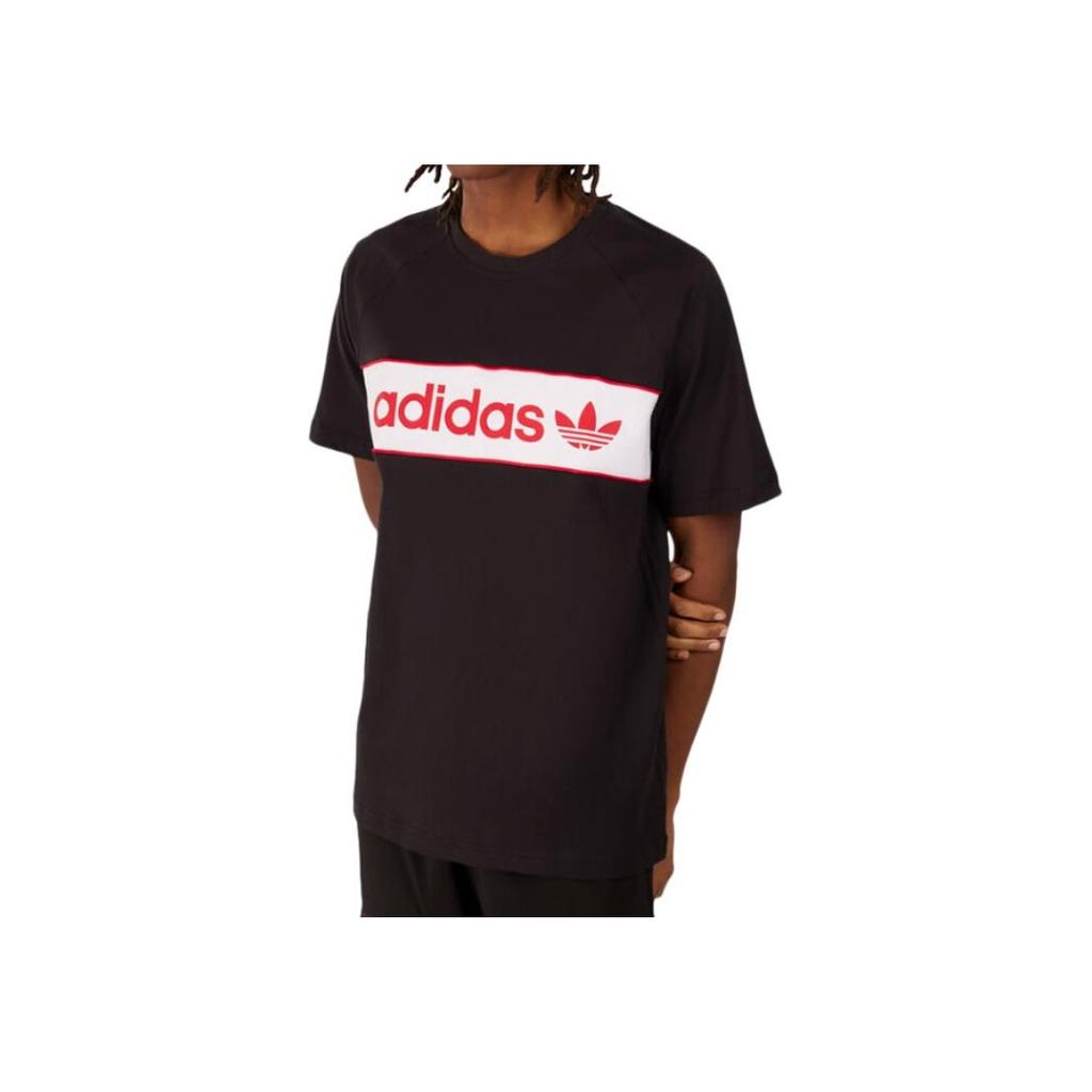 adidas Originály Barevný blok Písmenné logo Potisk Kulatý výstřih Krátký rukáv Tričko Pánská trička Černá IS1404