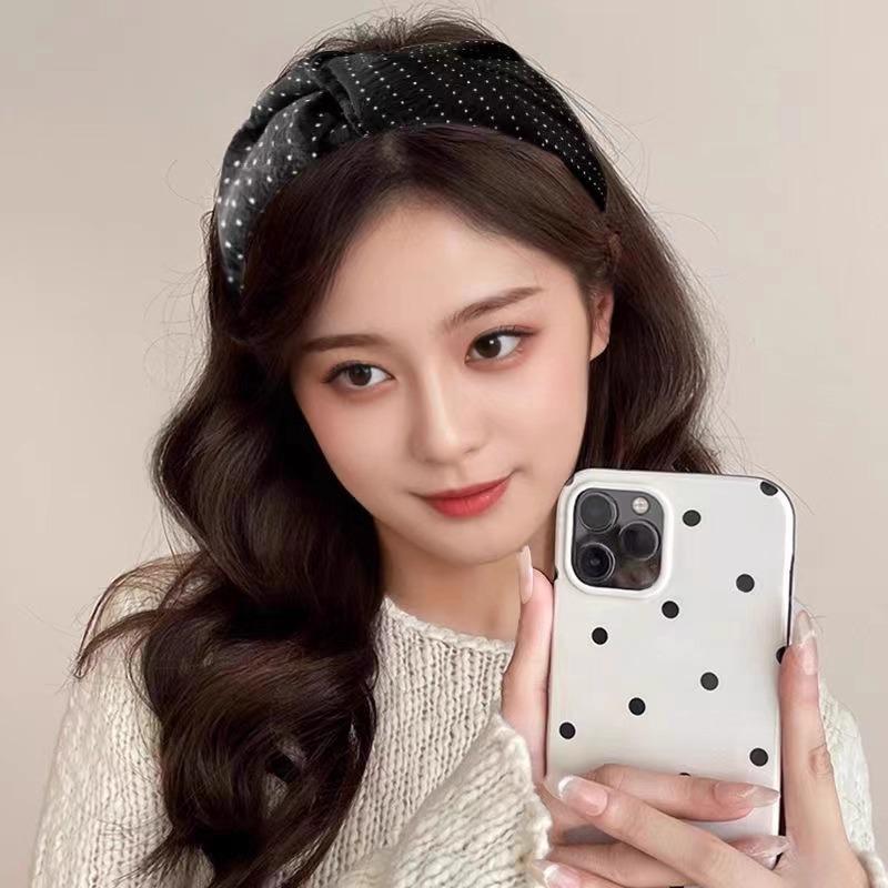 Elegant Retro Polka Dot Knot Headband for Women - Wide Edge Hair Accessory, 2025 Trendy Style.