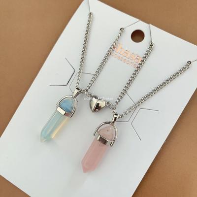 Collier assorti pour couple à la mode Hexagone géométrique coloré Pilier Cristal Pendentif Amour Couple Amitié Amis Bijoux Cadeaux
