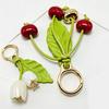 Elegant Cherry Keychain Pu Leather Bag Pendant Funny Fruit Bag Charm  Key Ring