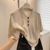Summer Casual Polo Shirt Top Collar Knit Short Sleeved T-shirt for Women