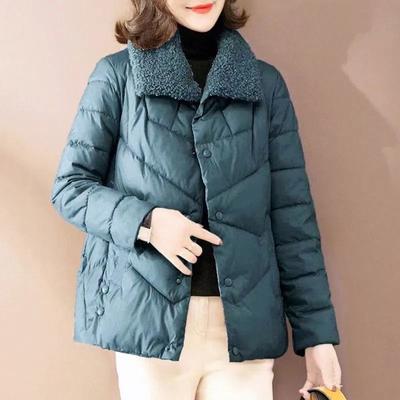 Off Season Women's Cotton Jacket Short Lamb Wool Stand Up Collar Lightweight and Fashionable Slimming Jacket