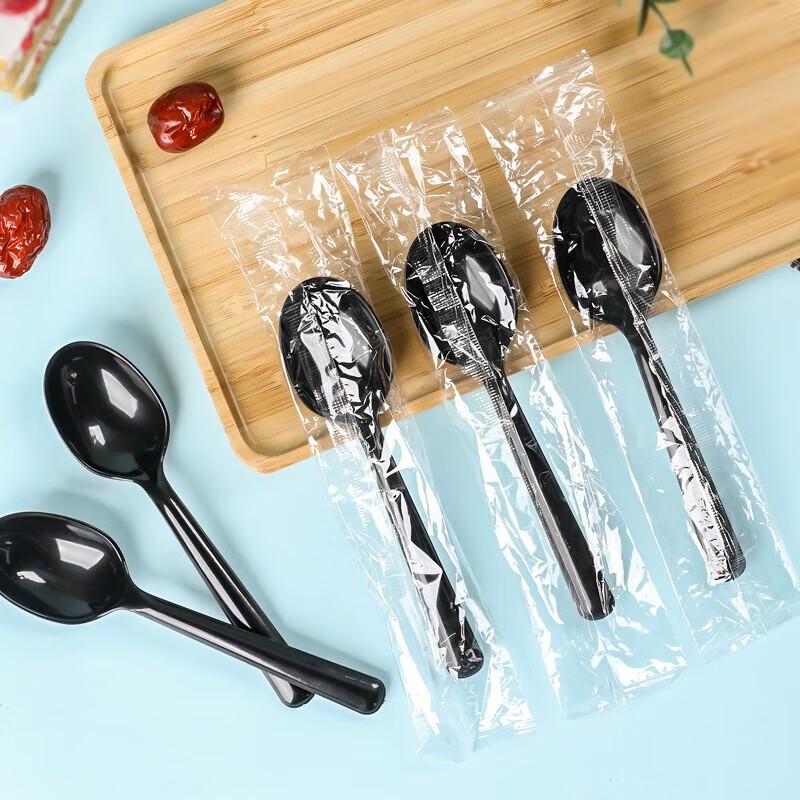 80-Pack Disposable Black Long Handle Spoons