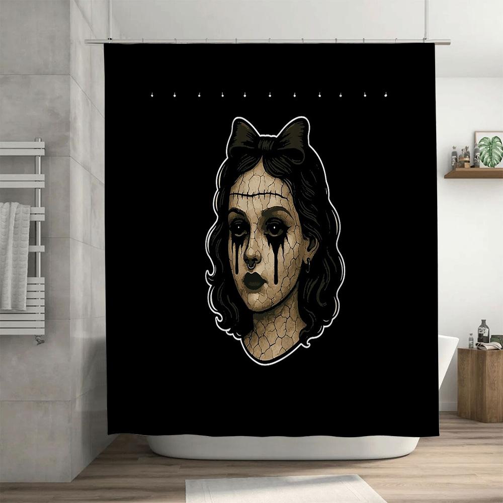 Gothic Horror Shower Curtain Creepy Halloween Decor Spooky Victorian Skull Vanity Backdrop Dark Aesthetic Room Divider Wall Tape