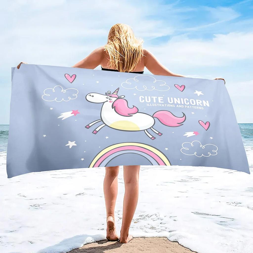 Unicorn Microfiber Beach Towel,Summer Rainbow Quick Dry Beach Blanket Oversized Cute Sand Proof Bath Towels for Girls Travel