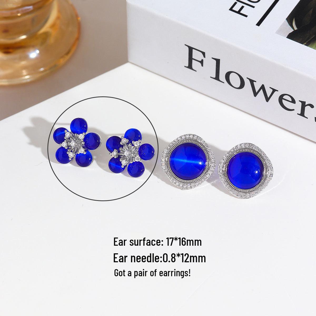 Gold-Plated Cat s Eye Flower Stud Earrings - Elegant Chinese Style for Women Real Gold Plating, Long-lasting Color