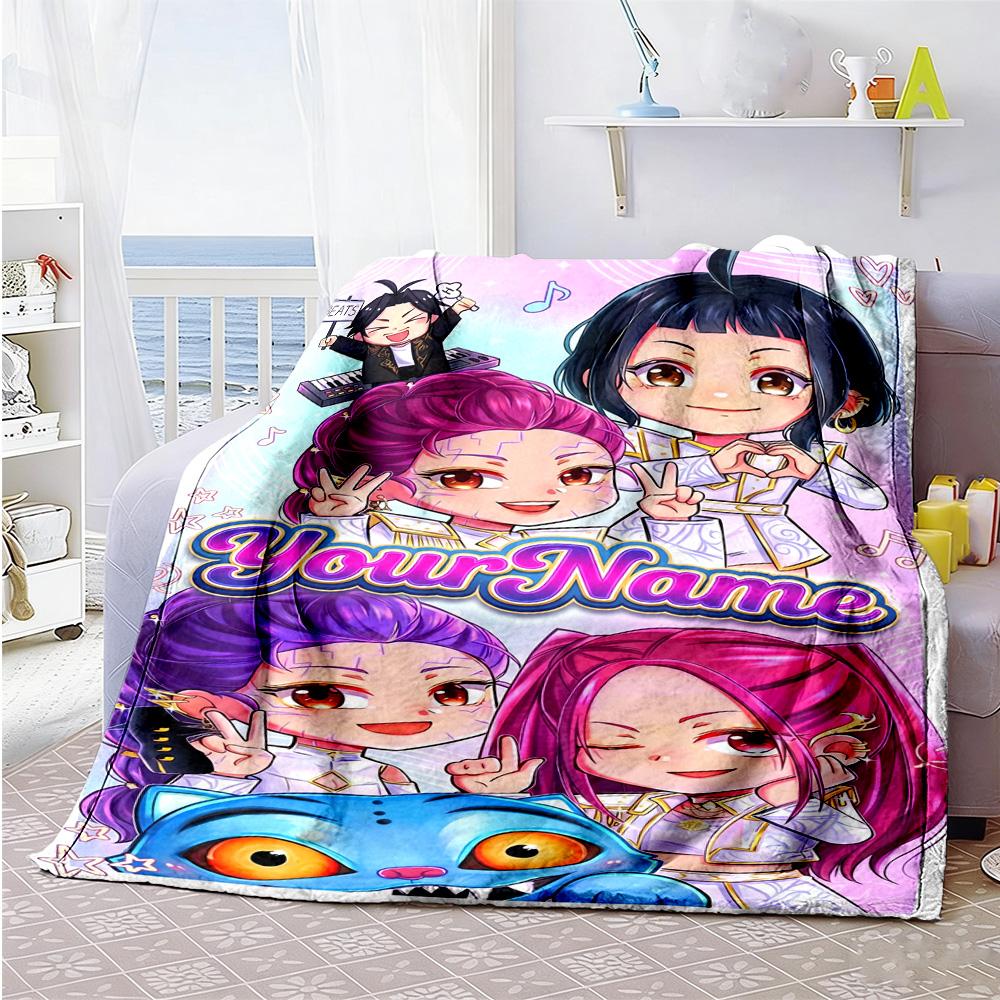 Demon Hunter Girls Customize Text Blanket Cozy Customizable Blanket Soft Warm Cozy Throw For Sofa Bedding Living Room Nap Four Seasons Universal