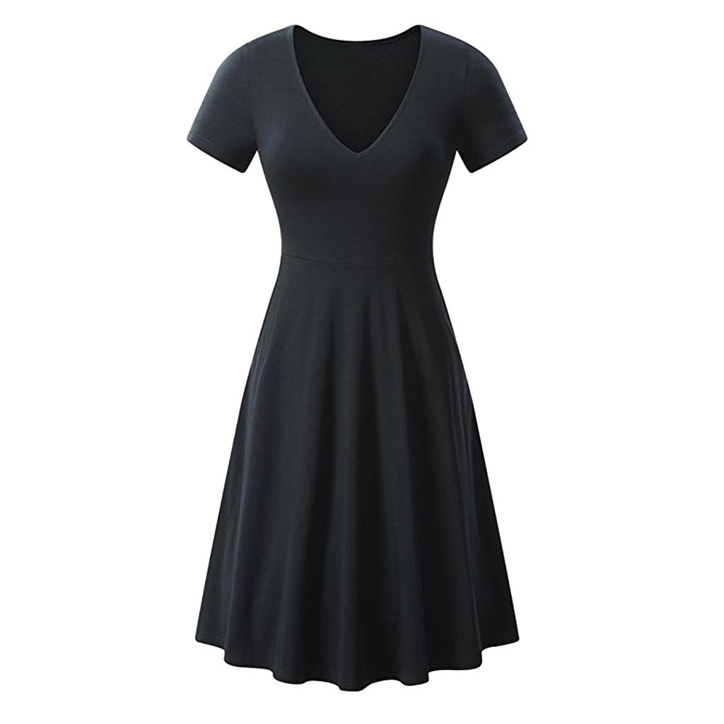 Damen Lässiges Modefarben Kreuz V-Ausschnitt Kurzarm Taille A-Linie Großer Schwung Kleid