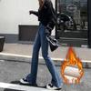 Hong Kong Style Velvet Flare Jeans - Women's Winter 2025 Retro Slim Fit Bell Bottoms