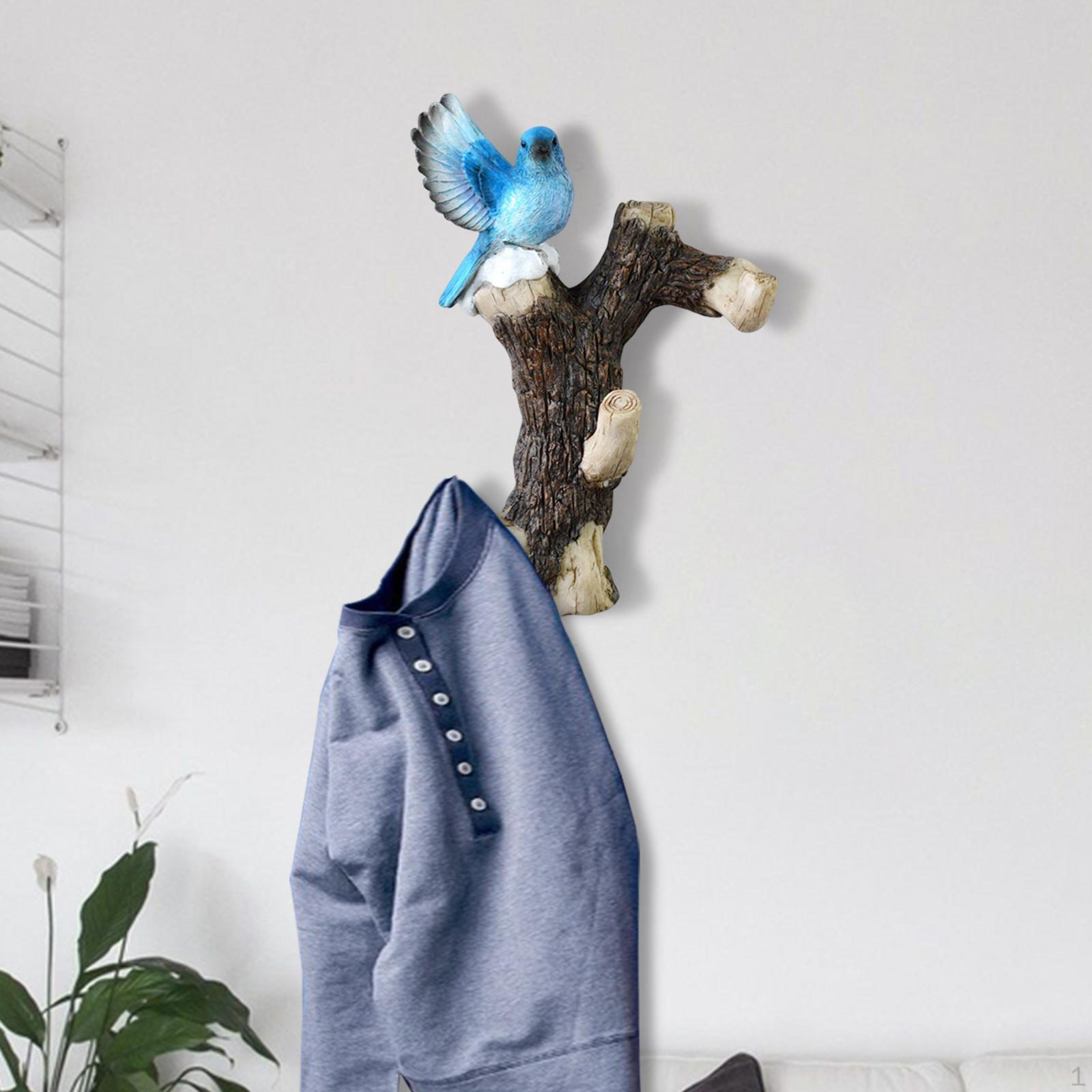 

Birds on A Branch Hanger Home Wall Mounted Rack Resin Coat Hooks for Bathroom Utensils Hats Blue 16x5.5x20cm