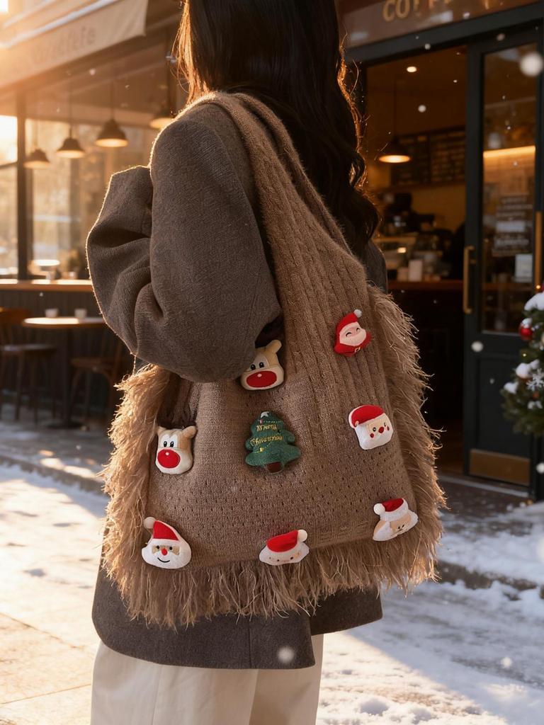 2025 Autumn/Winter Retro Wool Knit Tassel Tote - Elegant, Large Capacity, Versatile One-Shoulder Bag for Women