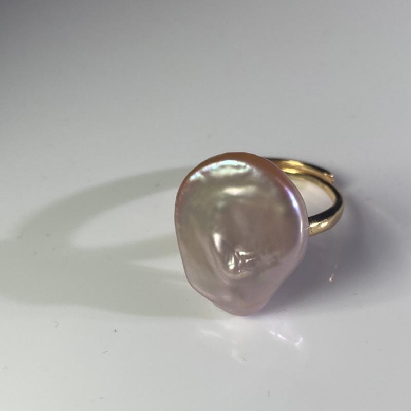 18K Gold-Plated Baroque Pearl Ring, Niche Design, Simple Style