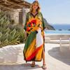 Kaftan Strandkleid Rayon Damen Boho Bunt Bedruckt Plus Size Maxi Sommer Badeanzug Cover Up