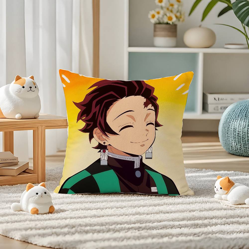 Demon Slayer Swordsmith Village Arc Anime Plush Pillow Cover Soft Short Plush Cushion Cover For Sofa Bedroom Home Decor Gift