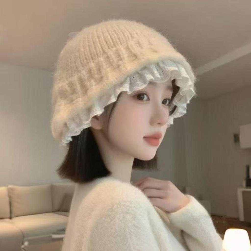 Lace Ruffle Edge Knitted Fisherman Hat: Women's Sweet & Warm Autumn/Winter Accessory 2025