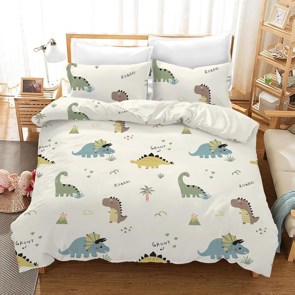 Dinosaur Duvet Cover Set Kids Boys Girls Cartoon Animal Bedding Set Ultra Soft Reversible 3 Piece Quilt Covers Double