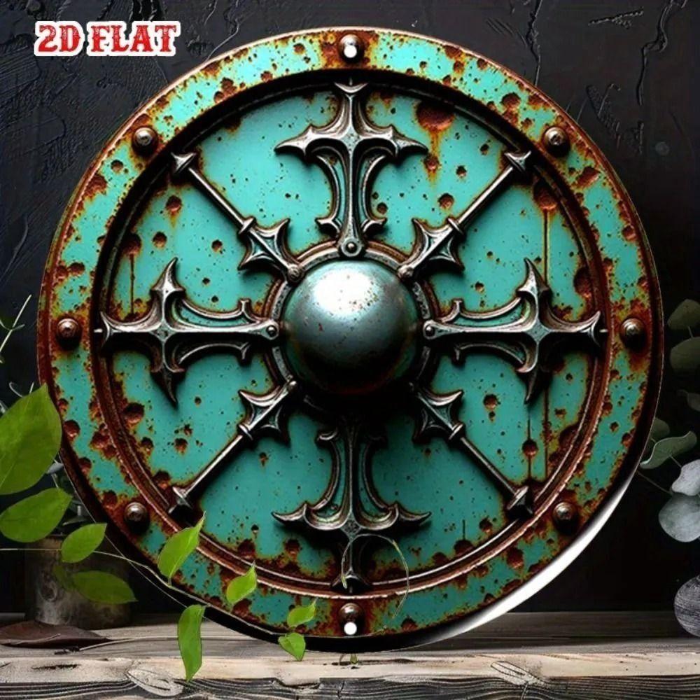 Round Metal Poster, Retro Embossed Viking Shields, Home & Garage Decor