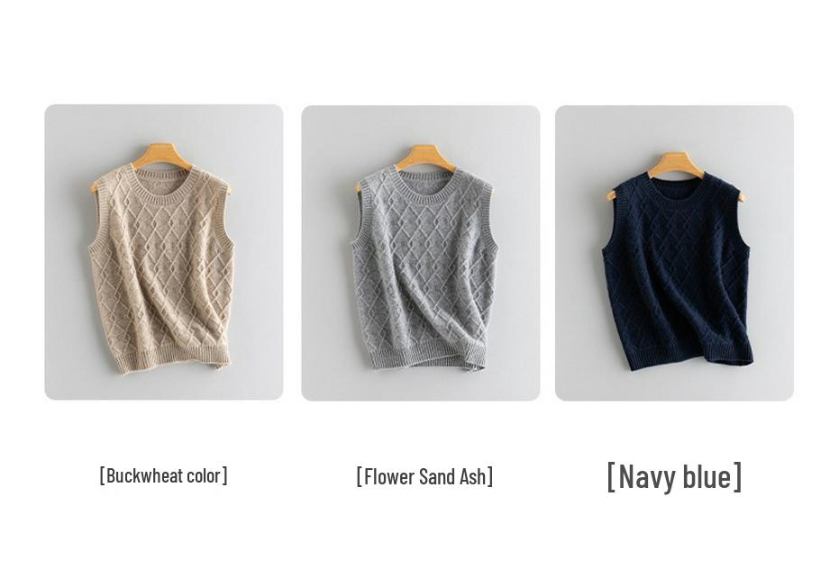 Autumn/Winter Women's Slimming Sleeveless Pure Cashmere Cable Knit Diamond Pattern Top