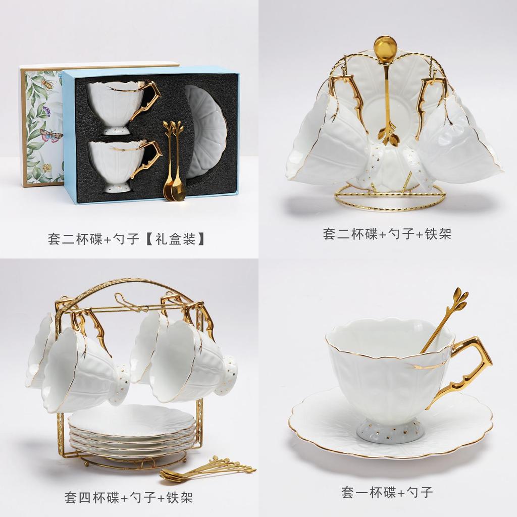 Ceramic Coffee Cup And Saucer Set With Gold Edge For Home Office Tea Lounge