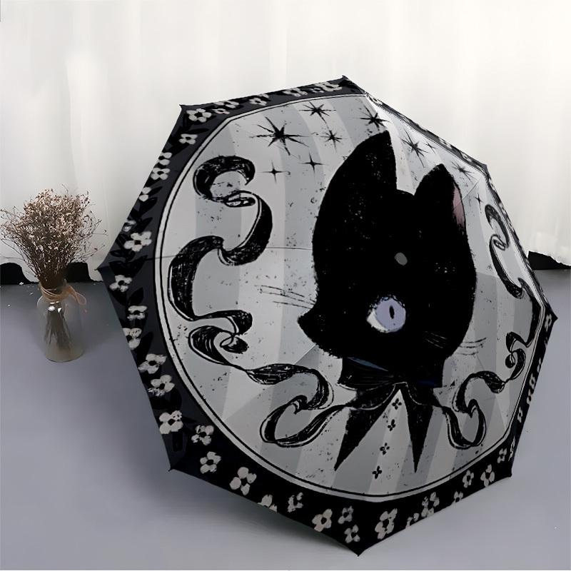 1pc Cat Moon Automatic Open/Close Umbrella, Windproof, Folding Compact Umbrella with Lightweight Design for Women/Men096