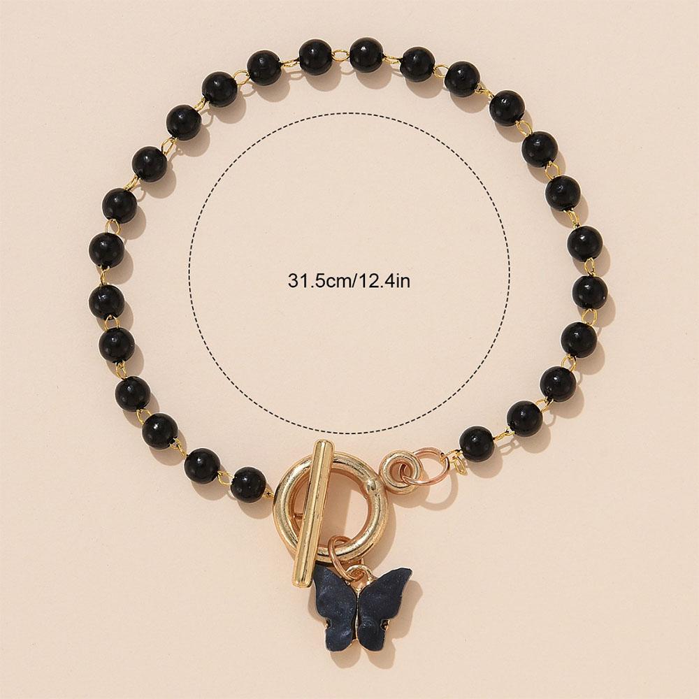1 Set Neutral Black Beaded Butterfly Pattern Bracelet Fashionable Versatile Light Luxury Niche High-end Personalized Accessories