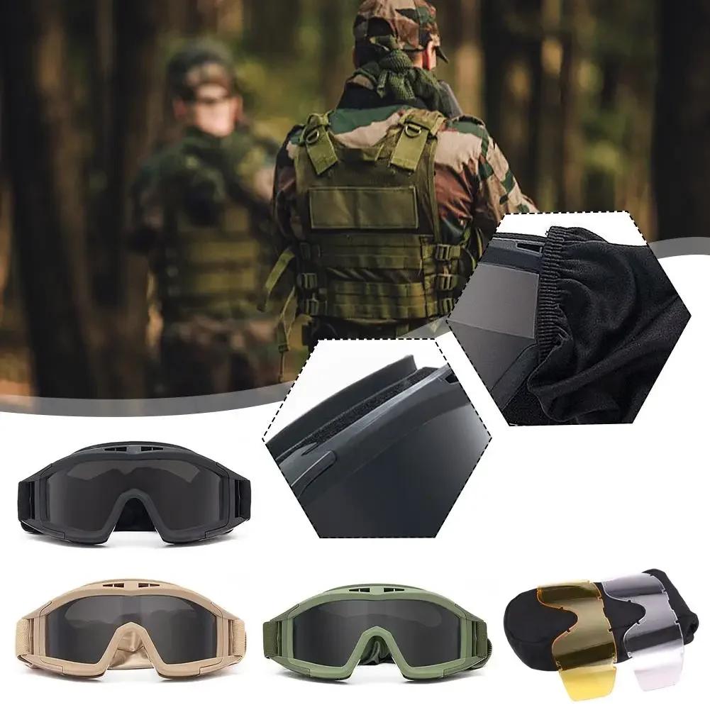 Tactical Safety Goggles 3 Lens Wind Shield Anti-Dust Shooting Motocross Motorcycle Mountaineering Eyeglasses Safe CS Game Eyeglasses