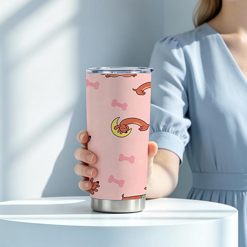 Car Tumbler 591ml(1 Random Straw Included)Bone Moon Dachshund MotifOutdoor Portable Cup Creative Gift Cup Vacuum Insulated Cup 591ml Car Tumbler розовый