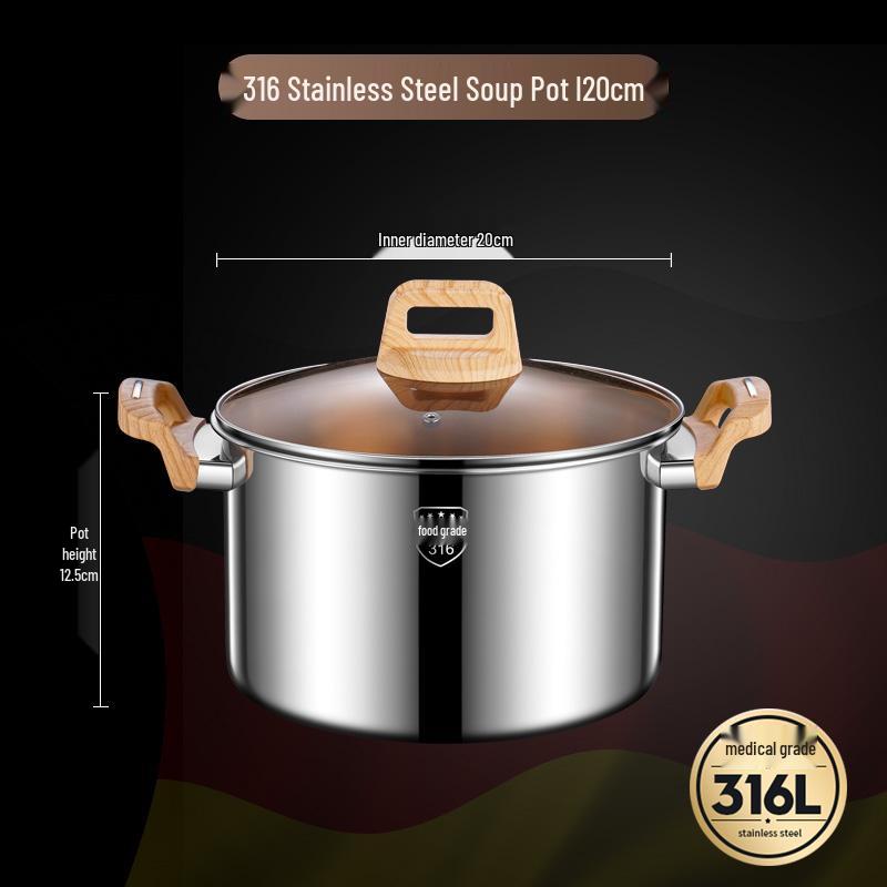 Extra-High 316L Stainless Steel Steamer Pot, Rivet-Free, Anti-Scald, Large Capacity for Porridge/Soup