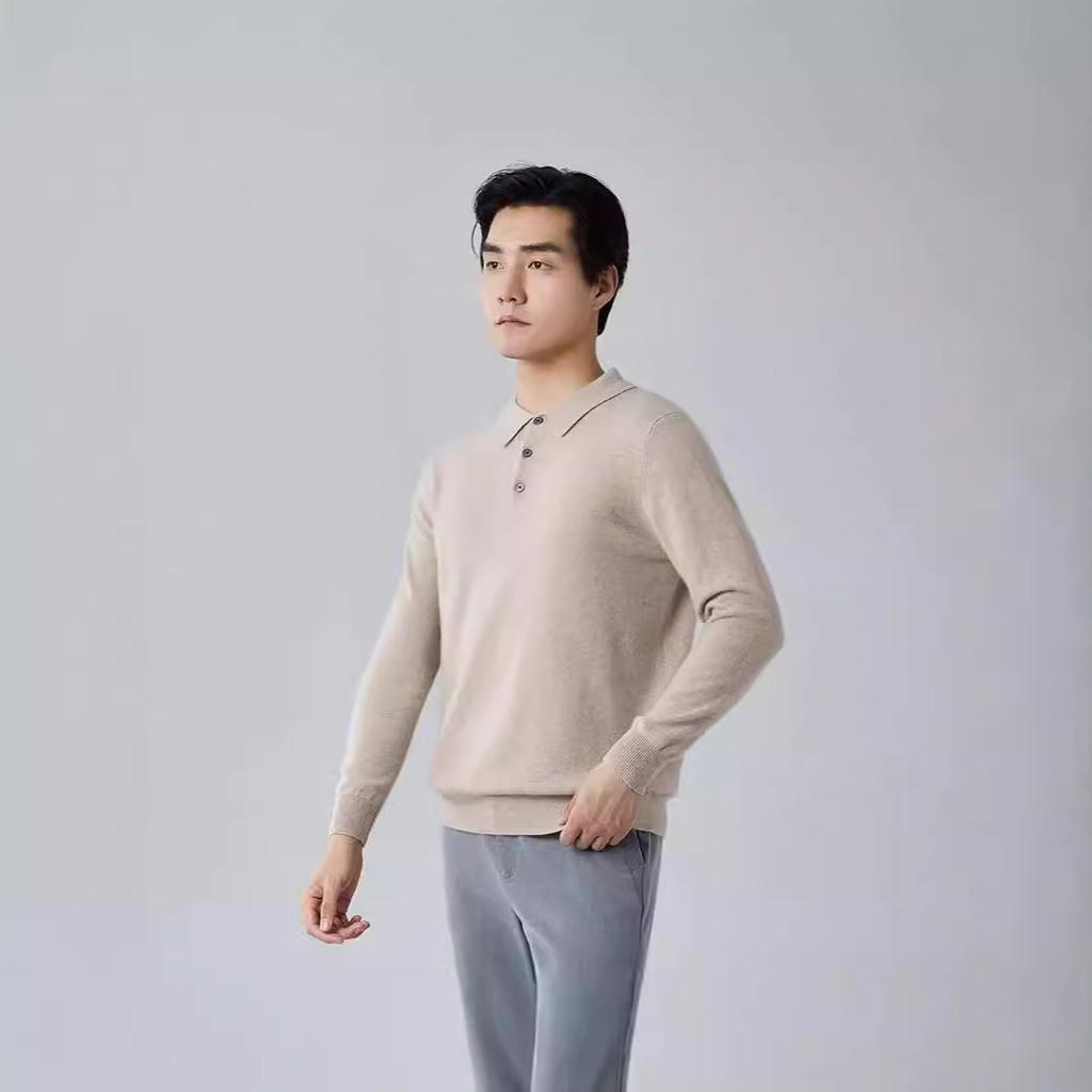 New cashmere sweater polo neck loose sweater lapel neck wool sweater knitted sweater